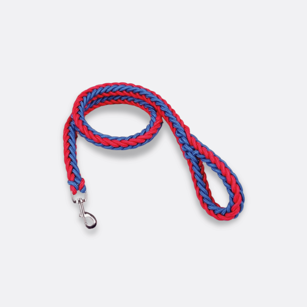 Strikket hundebånd rød blå