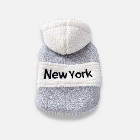 Fleece hettegenser til små hunder grå new york