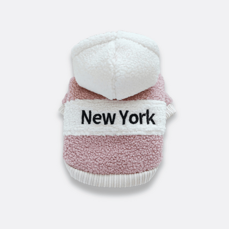 Fleece hettegenser til små hunder rosa new york