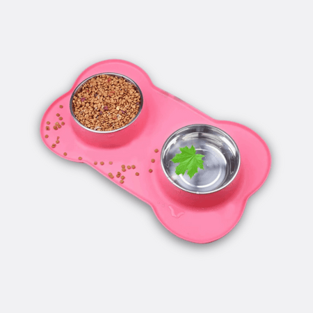 Hundeskåler med Spisematte rosa