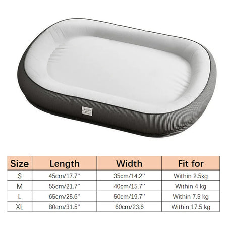 Myk hundeseng med memory foam størrelseguide